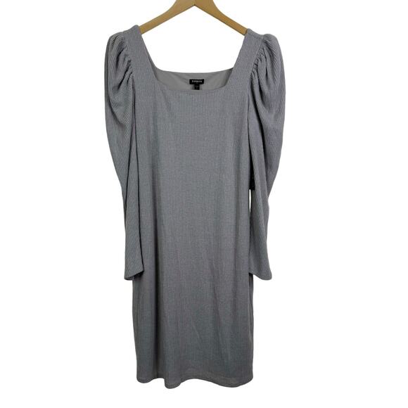 Express Puff Sleeve Ribbed Long Sleeve Mini Gray Dress M NWT - Picture 2 of 10